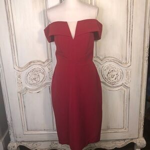JJ’S House 50’s Pin Up Vibes Red Off the Shoulder Waisted / Pencil Skirt Dress